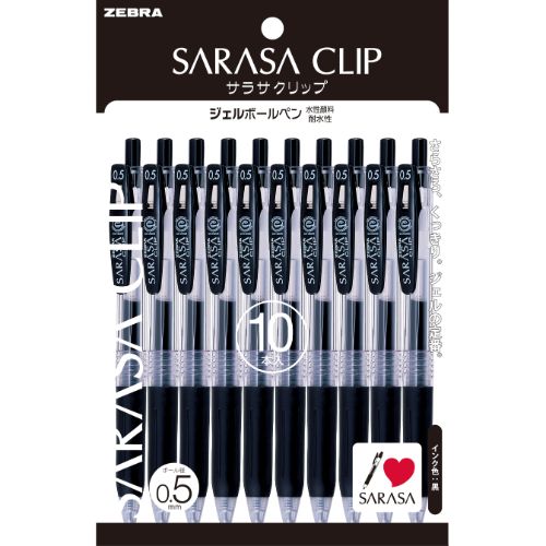 日本斑馬 - Zebra SARASA Clip 按掣啫喱筆 斑馬筆 一包10支 J115 0.5mm (黑色)