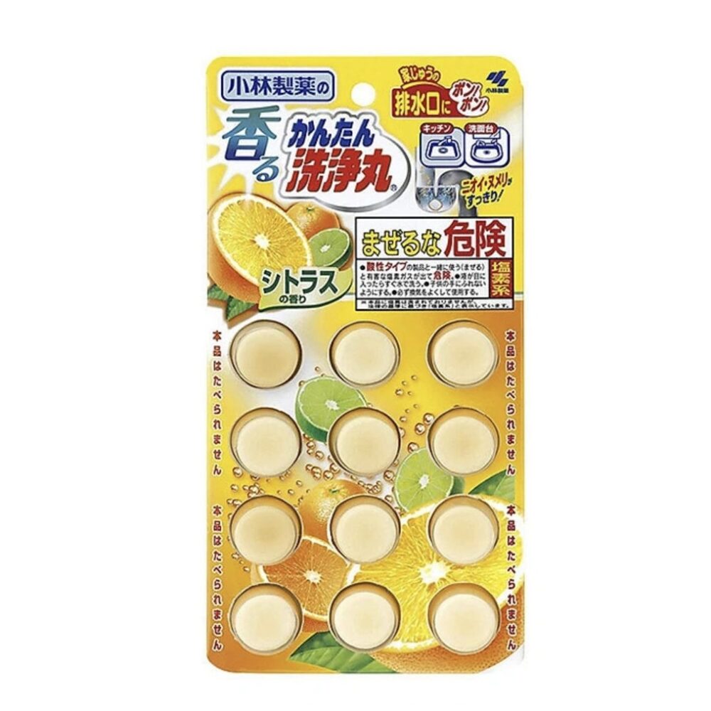 4987072037010 小林製藥 洗淨丸 排水管清潔錠 1包12粒 柑橘味(橙色)